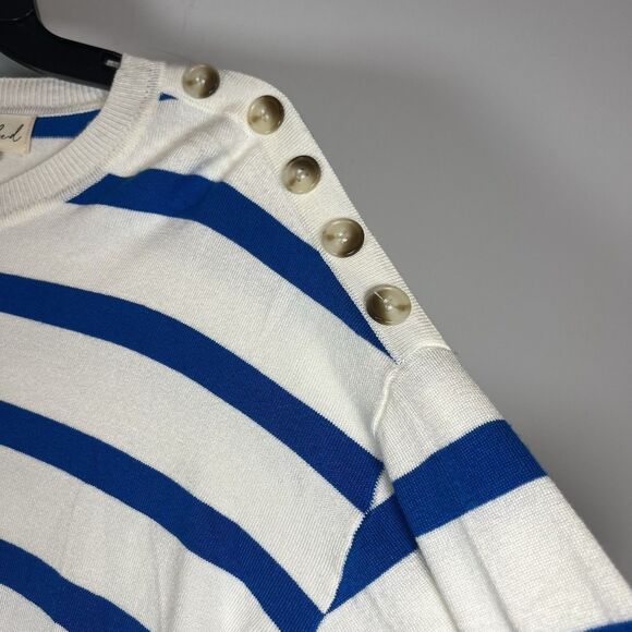 Marled Ivory Drop Shoulder sweater blue white stripes. XS NWT sailor anchor - Picture 5 of 8